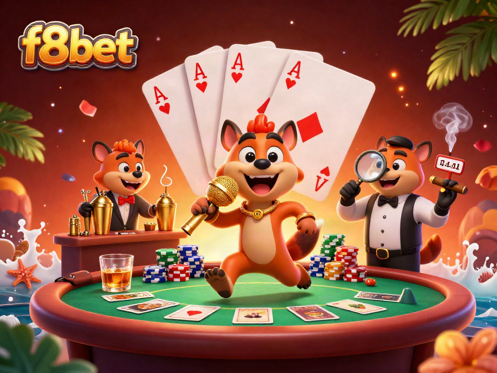 f8bet hyenas entertain in a vibrant comedy casino scene filled with poker elements.