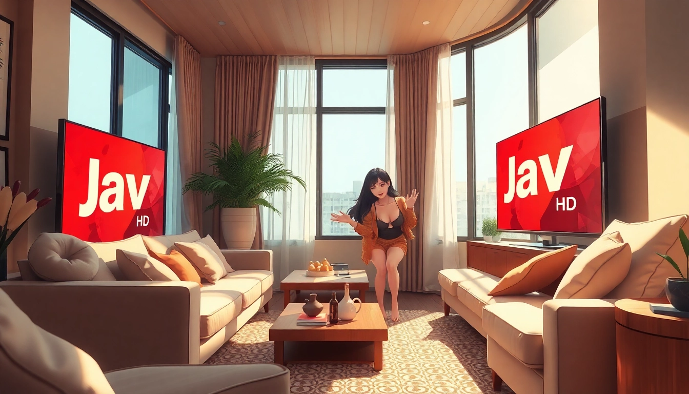 Engaging 'Jav HD' cinematic moment in a cozy Japanese living room, capturing excitement and intimacy.
