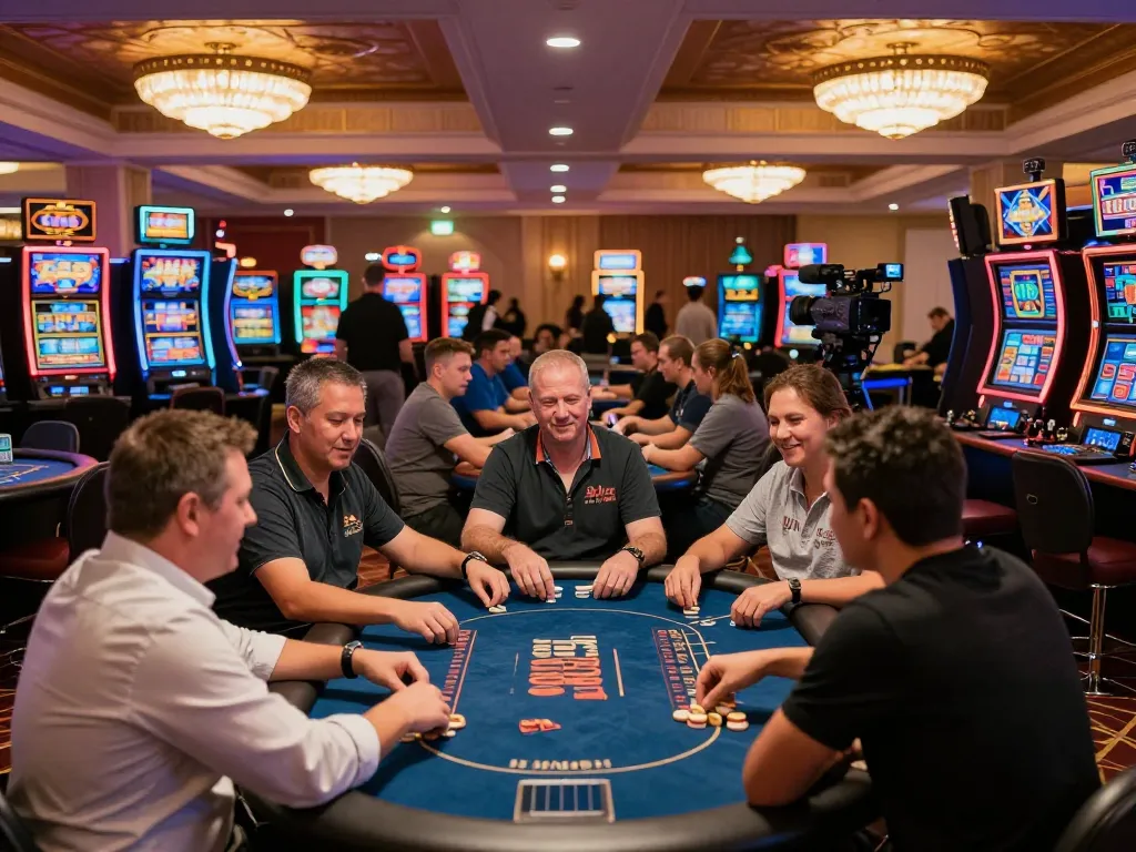 GO8 players actively engaging in exciting casino games on a vibrant gaming floor