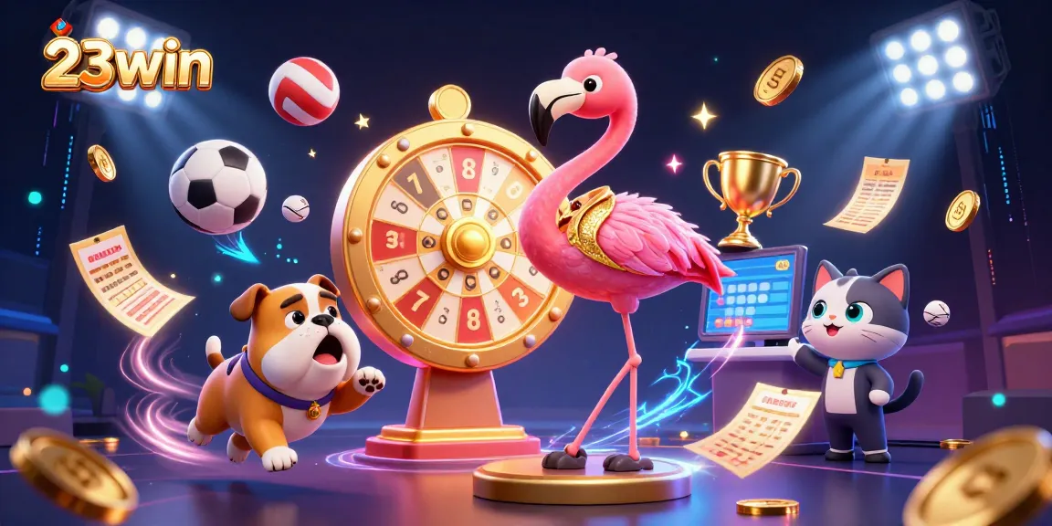 Place bets and win exciting prizes at 23win with a vibrant 3D casino scene.