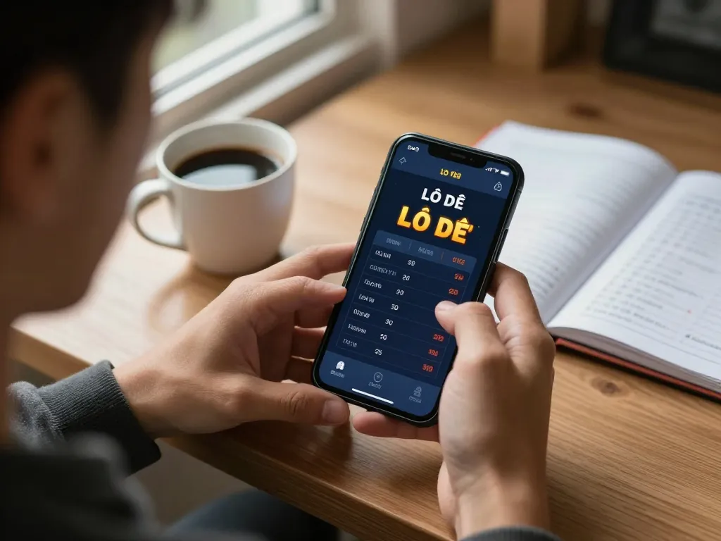 Player analyzing Lô Đề betting options on a smartphone during a relaxed online gaming session.