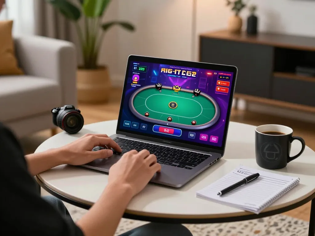 Engaged player enjoying online gaming at home, exploring rwin com poker strategies for better odds.