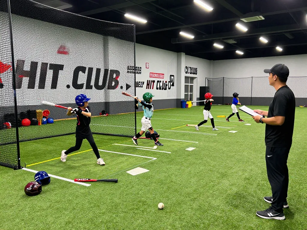 Young athletes training at Hit Club batting cages focusing on skill development.