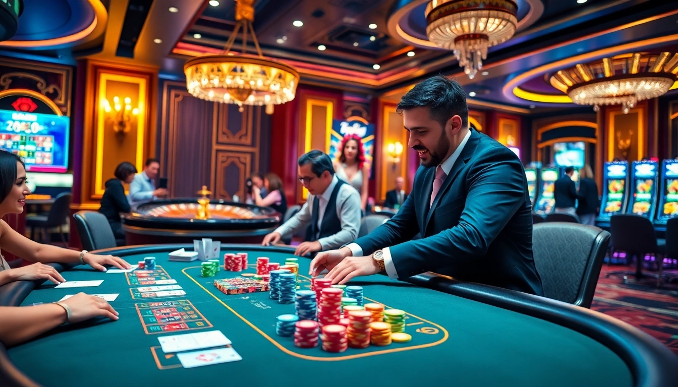 Experience 7M excitement at a luxury casino with vibrant poker tables and thrilling games.