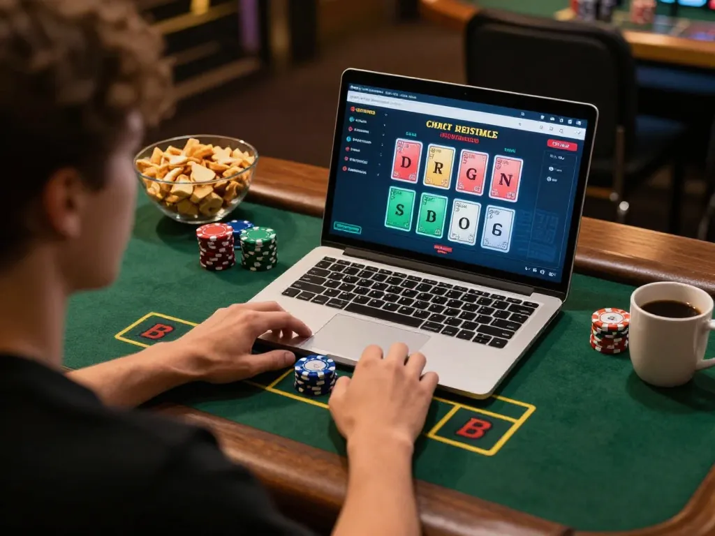 kp88 user strategizing online poker game while enjoying a cozy home atmosphere