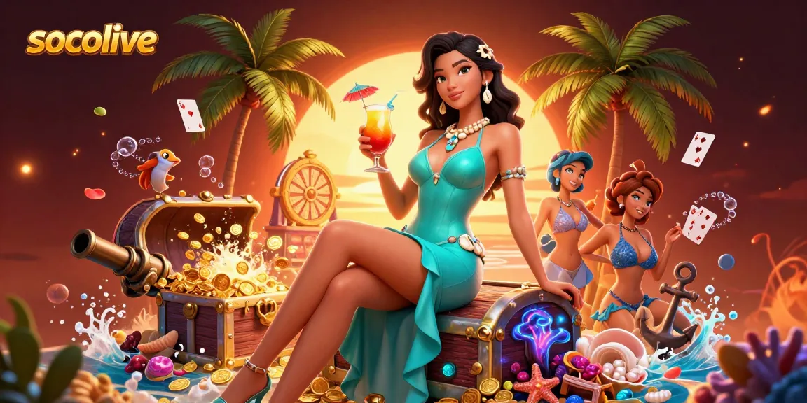 Experience thrilling live action with socolive in a vibrant tropical casino scene.