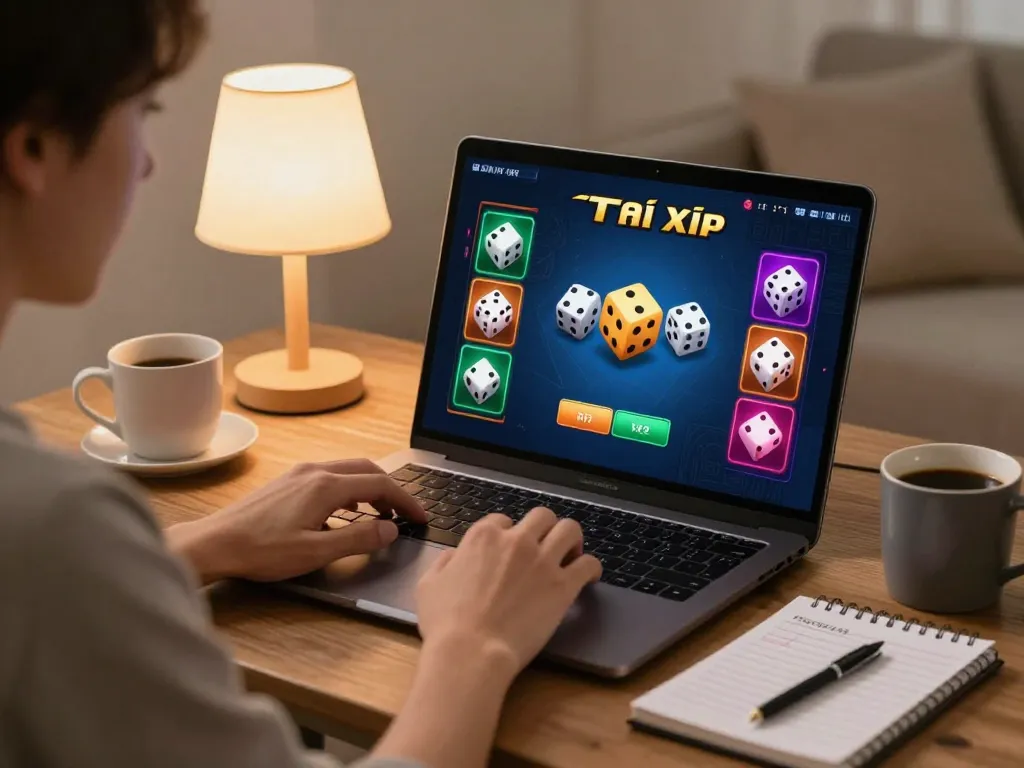 Tài Xỉu online gameplay with vibrant betting interface on laptop in a cozy home setting