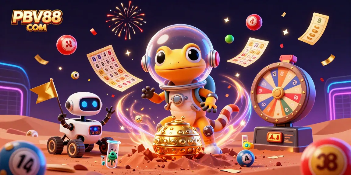 Experience thrilling gambling with PBV88 COM in a vibrant, dynamic alien casino scene.