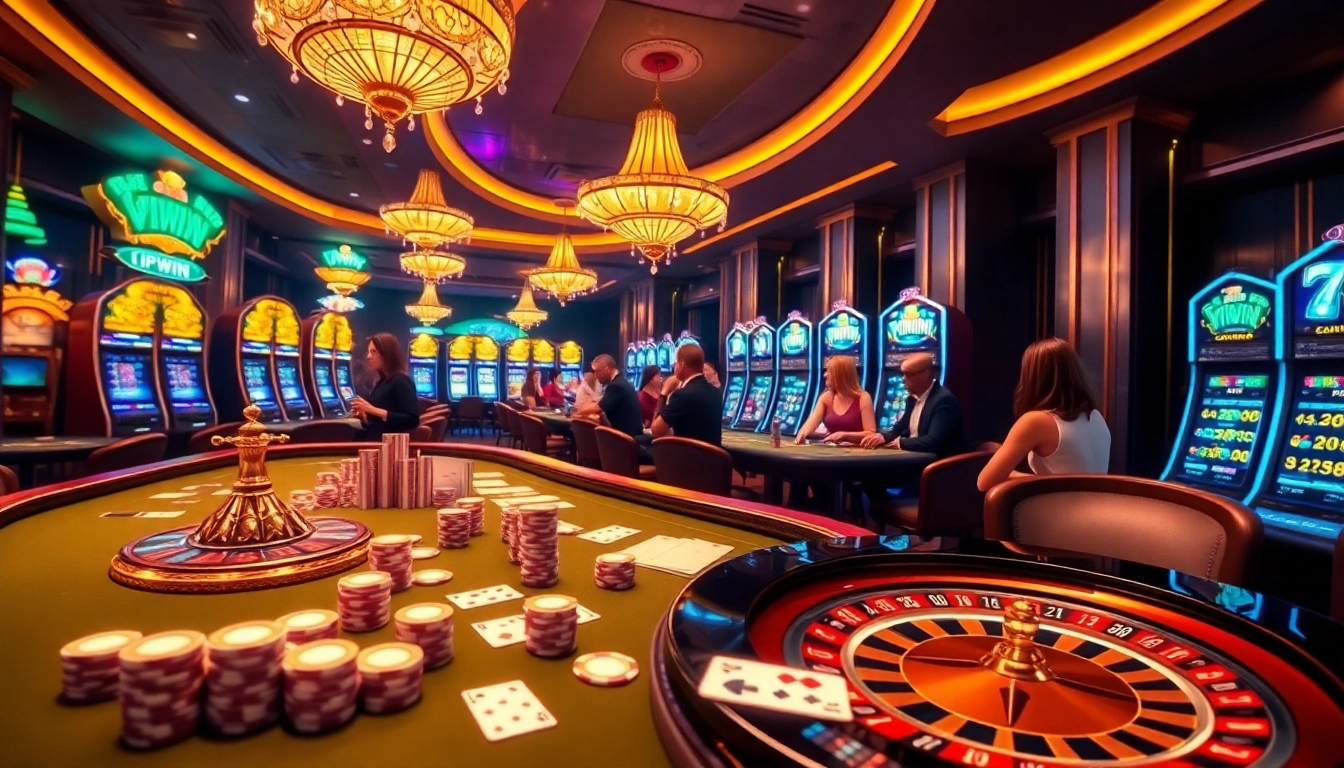 VIPWIN casino table with poker chips and cards in a luxurious setting
