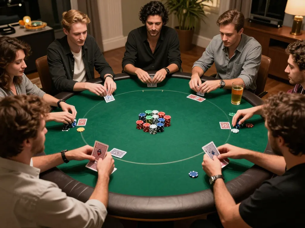 Engaging poker game night at home showcasing hytw3339 com friendly competition and strategy.
