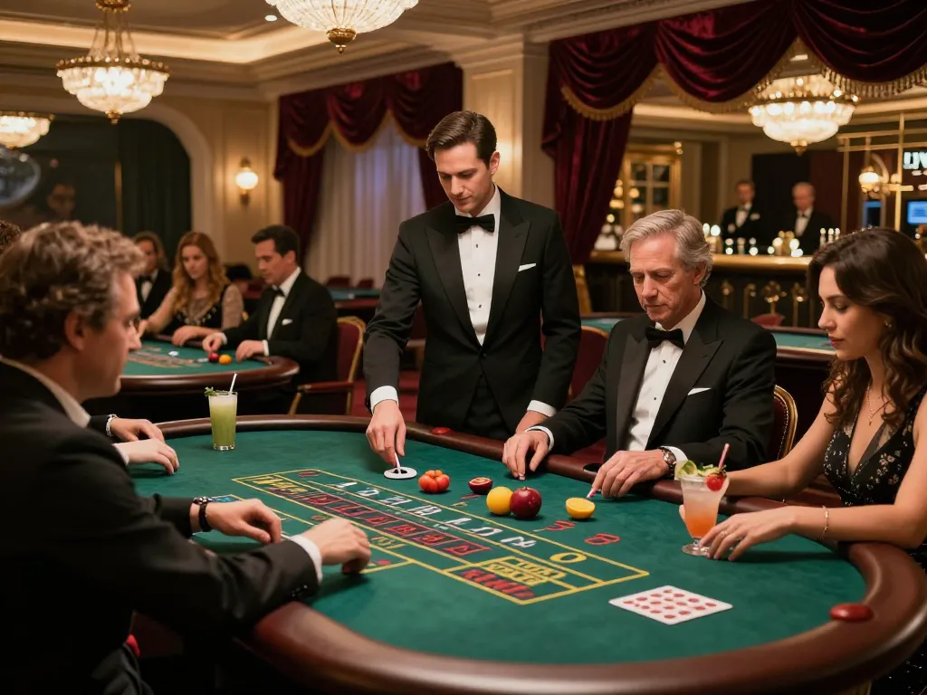 Players engaging in a thrilling baccarat game at a luxury casino, experiencing 789win excitement and strategy