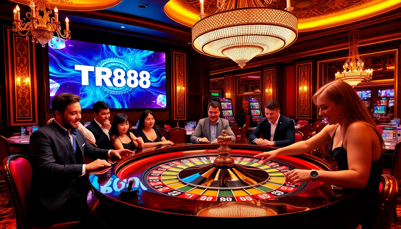 Players engaging at a roulette table in a luxurious casino featuring TR88 excitement.