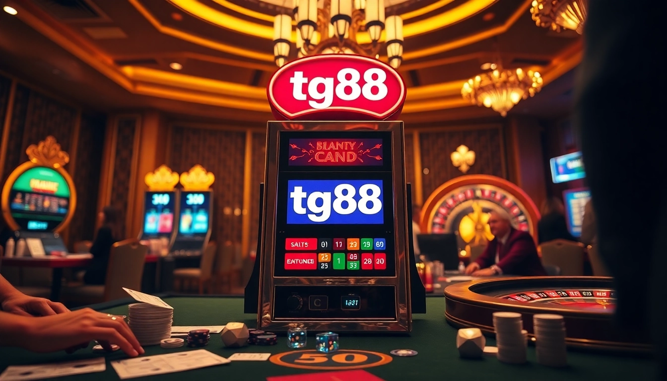 Players engaging with tg88 slot machines in a luxurious casino setting full of excitement.