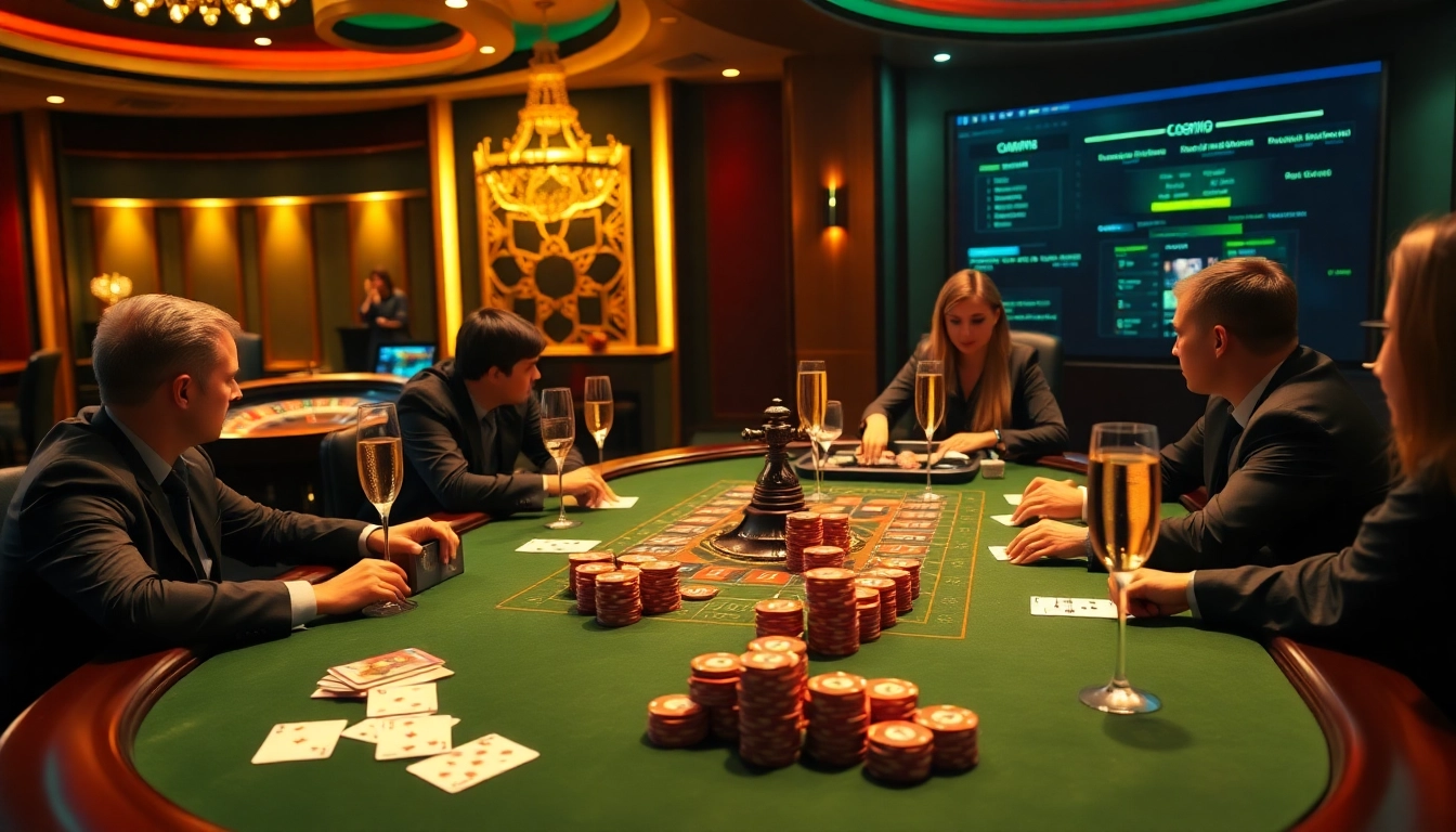 Engaged players at a luxurious poker table in a vibrant casino highlighting hidden wiki tor.