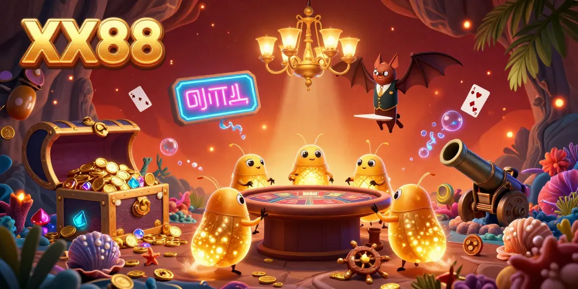 Engaging scene at XX88 featuring glowworms illuminating a vibrant cave casino with their bioluminescent tails.