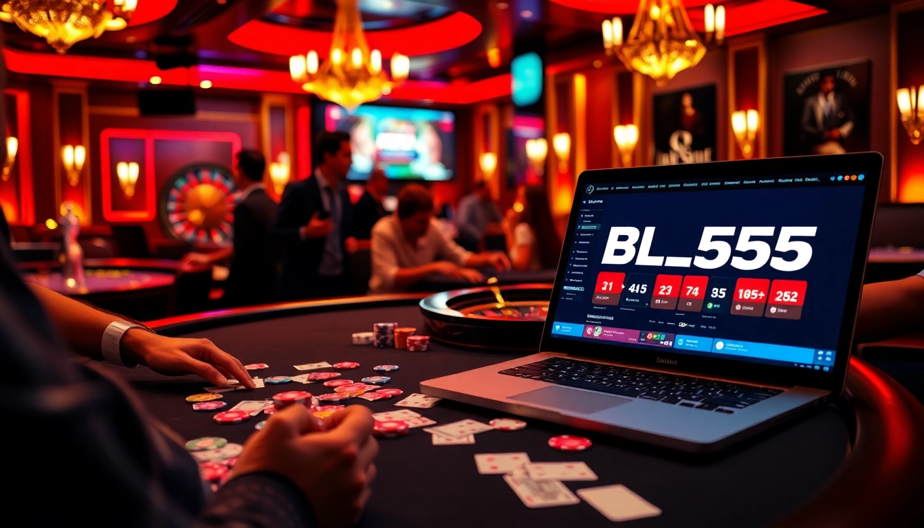 Experimente a emoção do cassino BL555 com fichas de pôquer vibrantes e cartas em ação.
