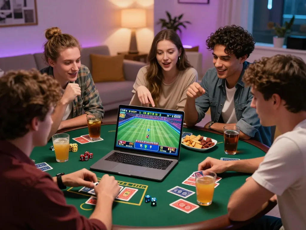 Group enjoying online gaming experience at https://okwin68.net/ with a lively atmosphere