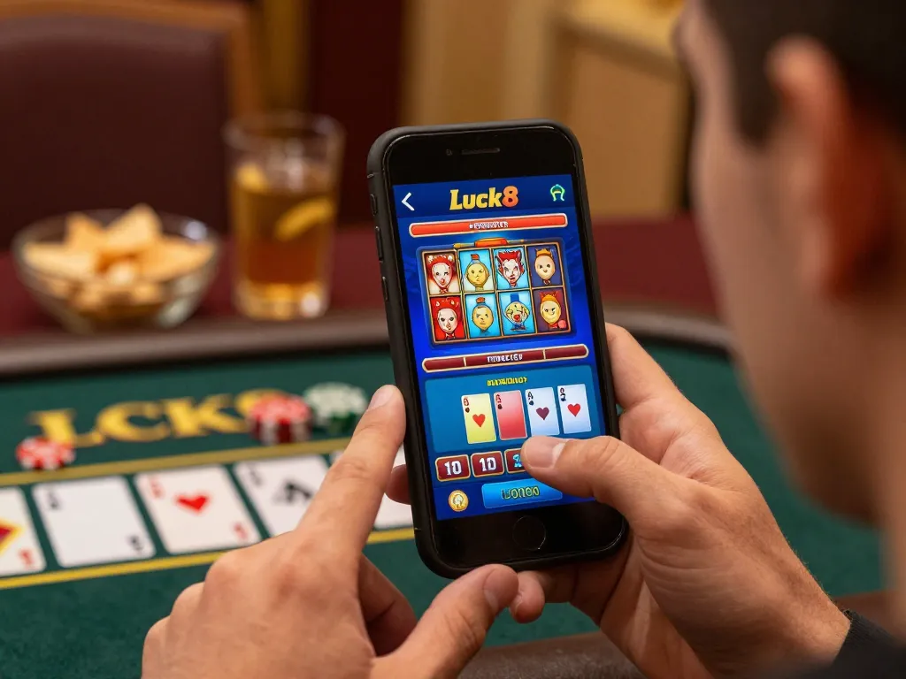 Engaging gameplay at Luck8 online casino app, showcasing cards and betting options.