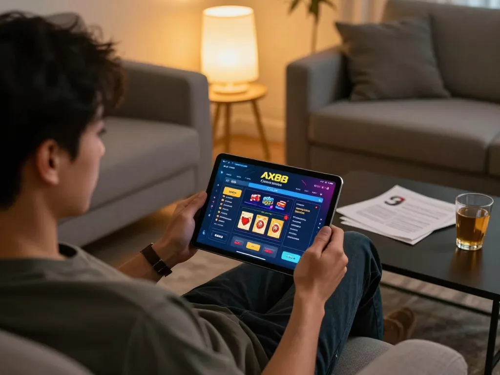 Engaging in online casino games on AX88 com from a cozy living room setting