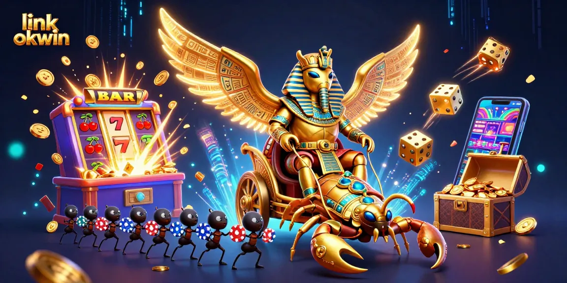 Engage in thrilling gaming with link okwin, featuring an exciting casino scene of vibrant slot machines and major wins.