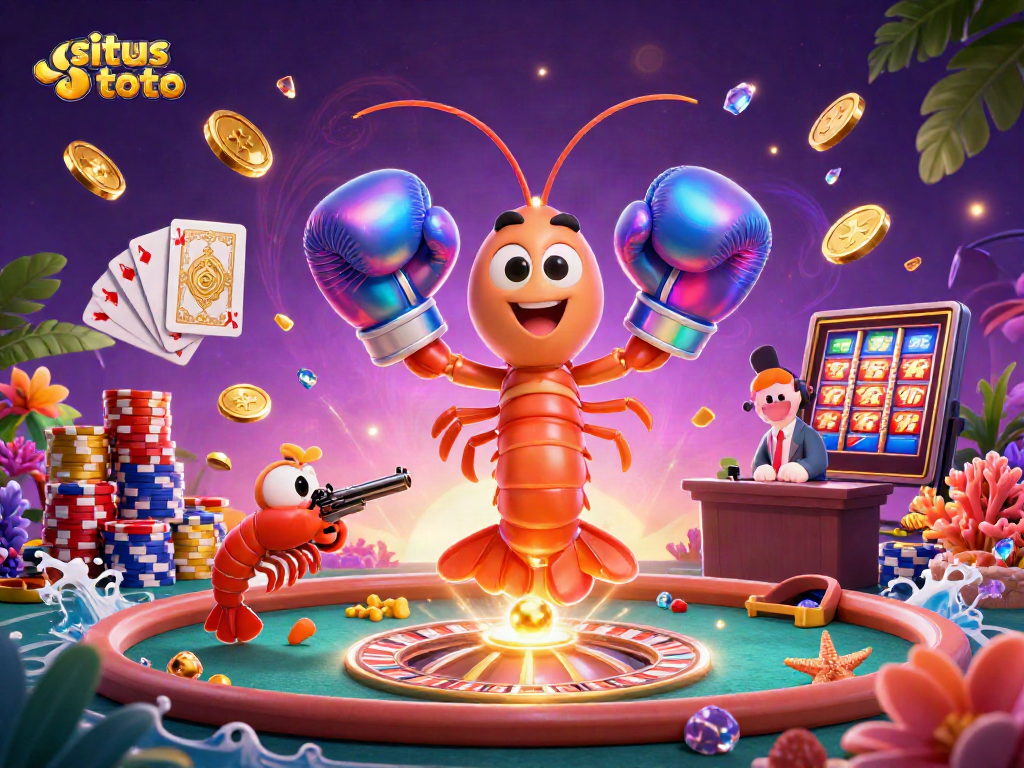 Engage in situs toto gaming with vibrant 3D illustration of casino characters and dynamic elements.