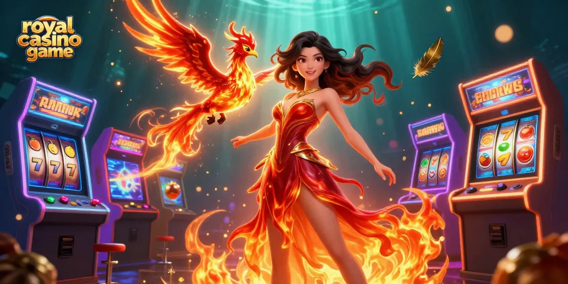 Experience the excitement of royal casino game with vibrant 3D illustrations of stunning characters amidst spinning slot reels.