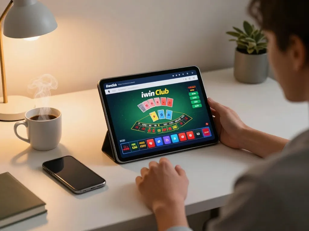 Engaging gameplay at iwin club on a tablet with blackjack game displayed