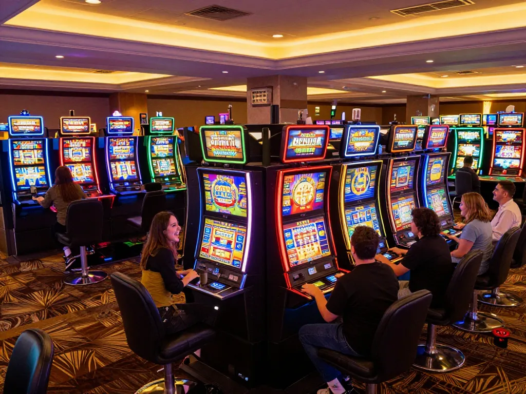 Engaging gameplay at DN88 casino with players enjoying vibrant slot machines and dynamic lights