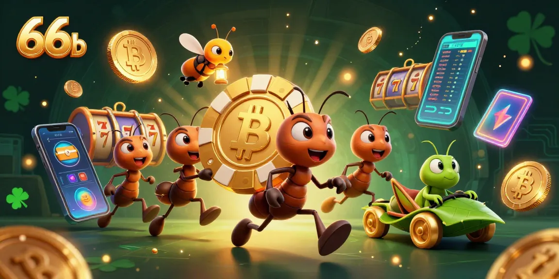 Join the 66b heist with ants carrying poker chips in a vibrant casino scene.