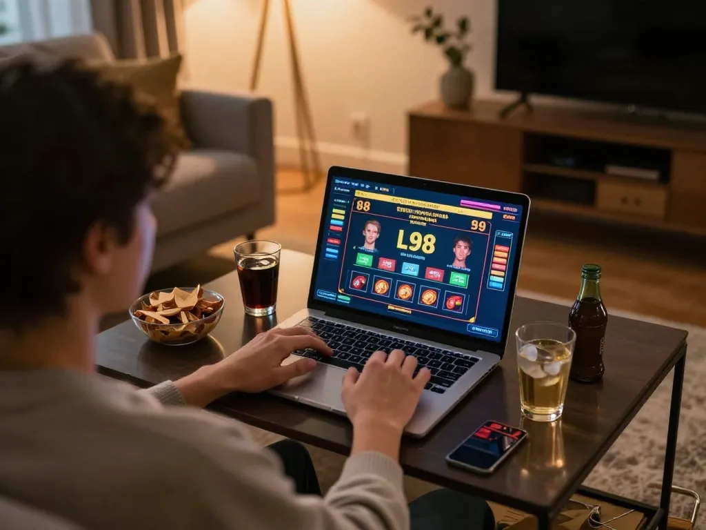 Player engaged in online gaming at Lv 88, showcasing laptop interface and cozy home setting.