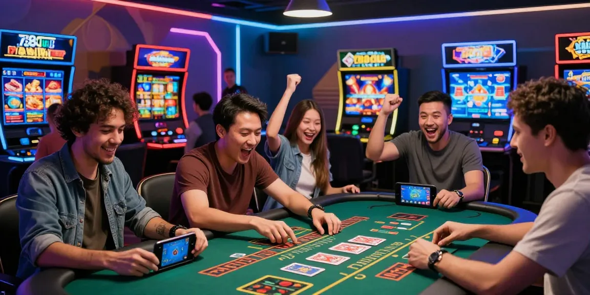 Players enjoying diverse games at 789Club, showcasing vibrant neon graphics and a lively atmosphere.