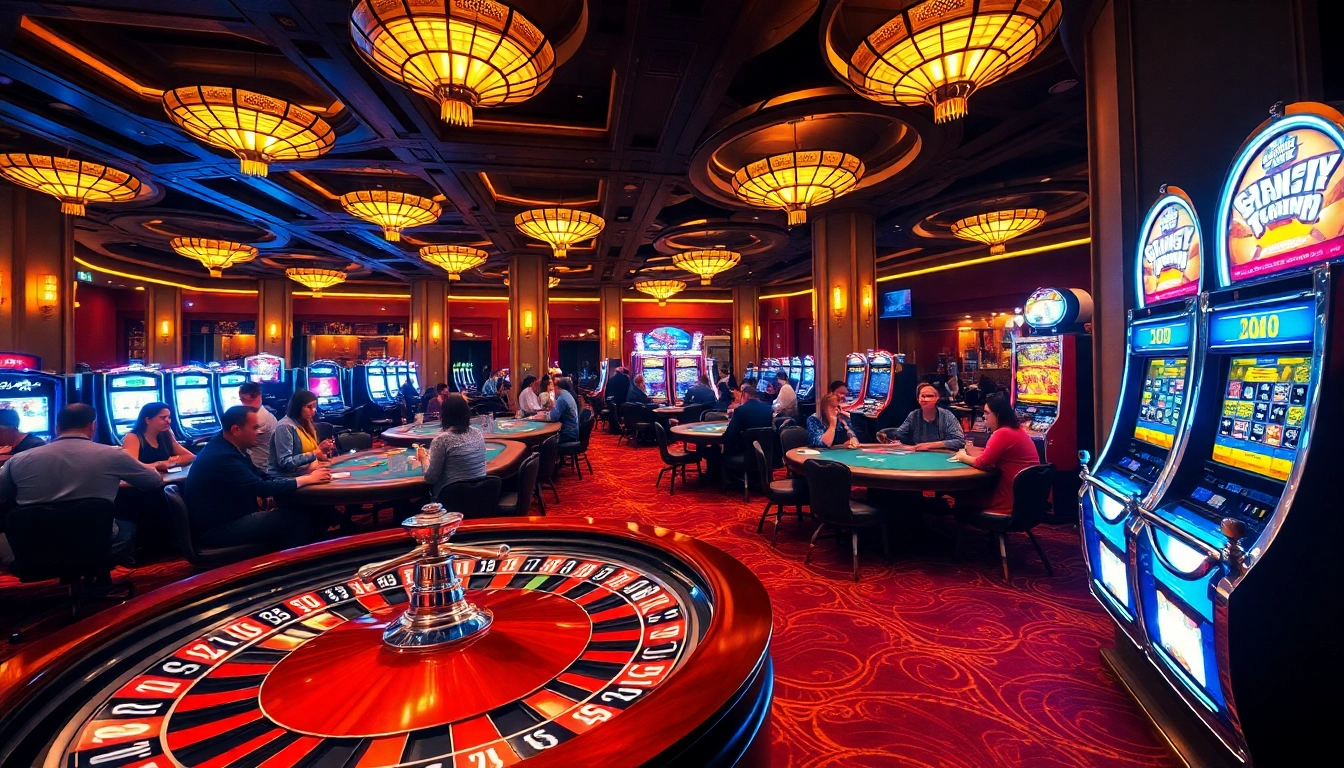 Experience the excitement of gambling at https://mubet.me/ with vibrant casino tables and players engrossed in action.