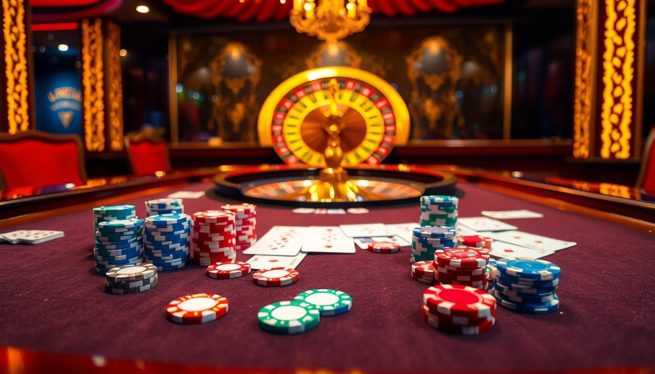 KQBD showcasing an exciting casino table with poker chips and cards in a luxurious setting.