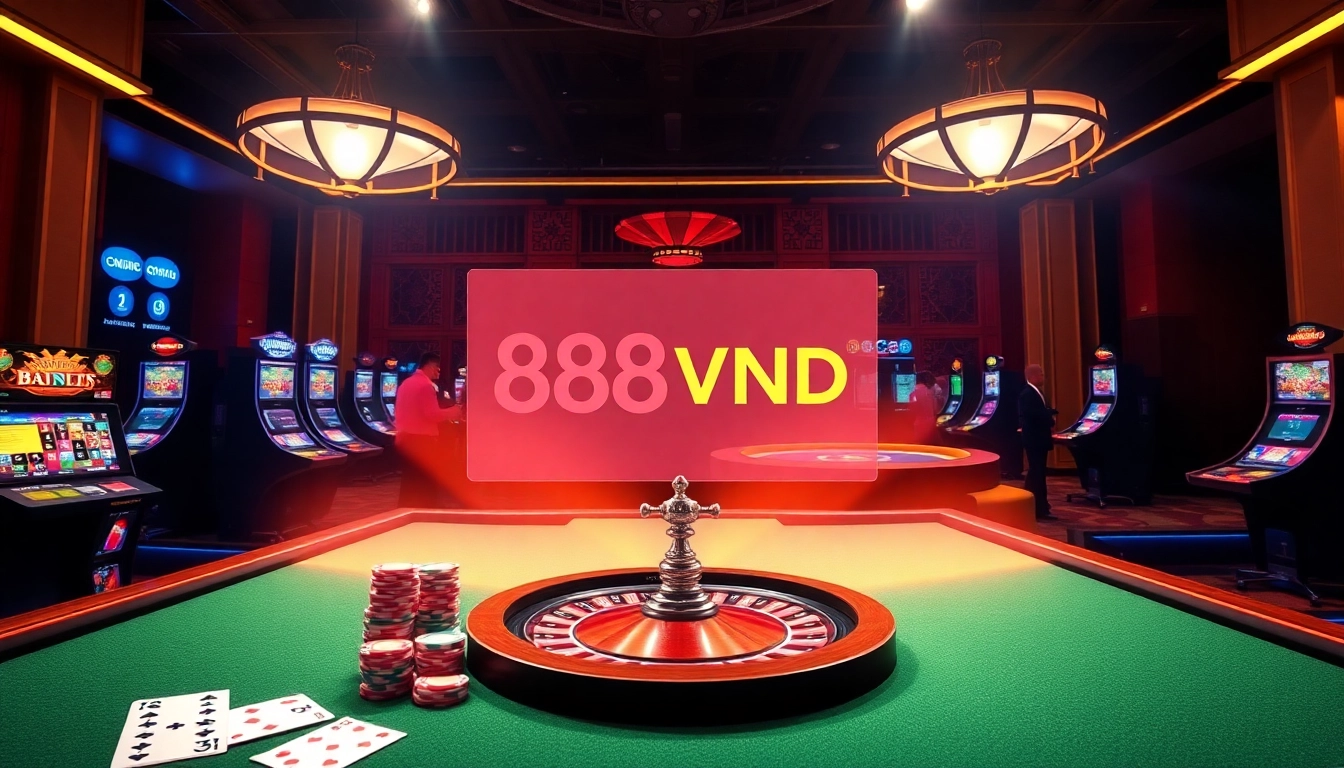 Experience the thrill of online gambling with 888VND in a vibrant casino setting.