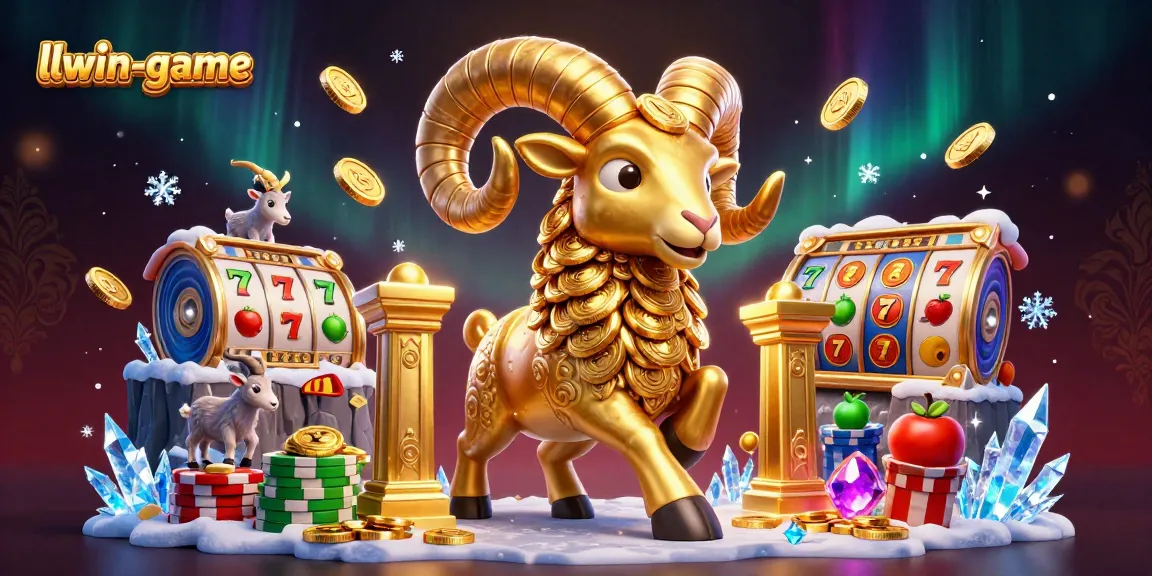 Experience thrilling gameplay with llwin-game, a captivating golden ram charging through colorful slot reels.