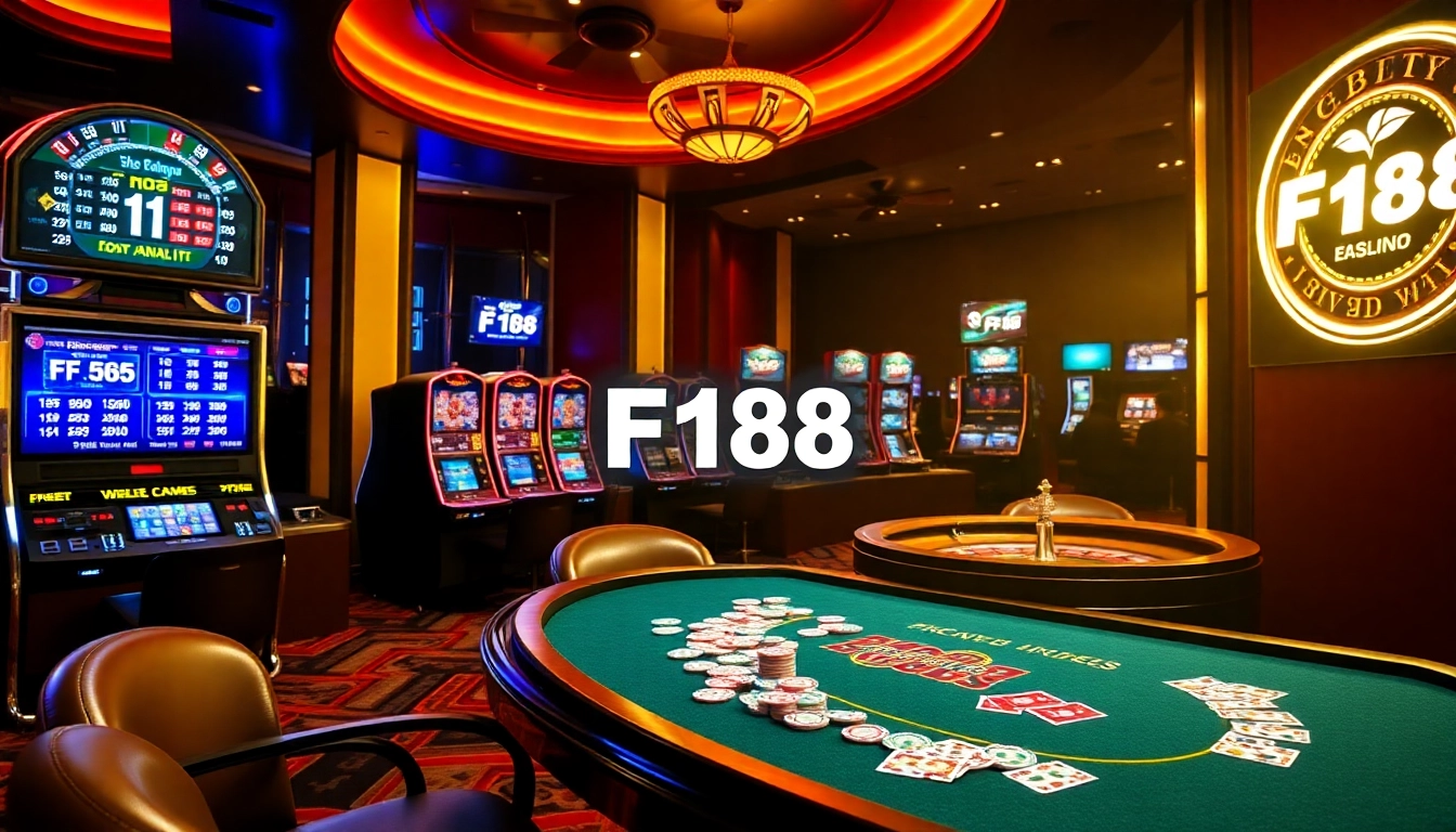 Exciting gaming experience with F168 branding at a luxurious casino table with poker chips.