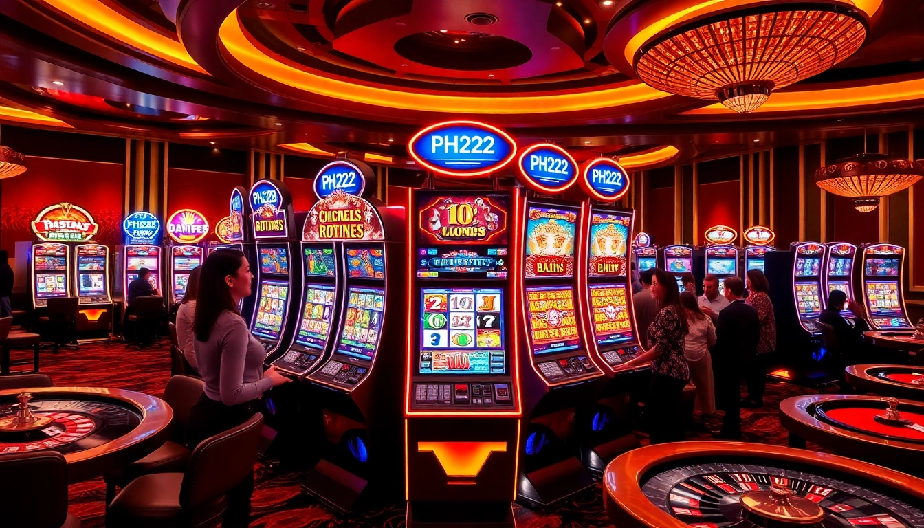 Players enjoying the vibrant PH222 slot machines in a luxurious casino setting.