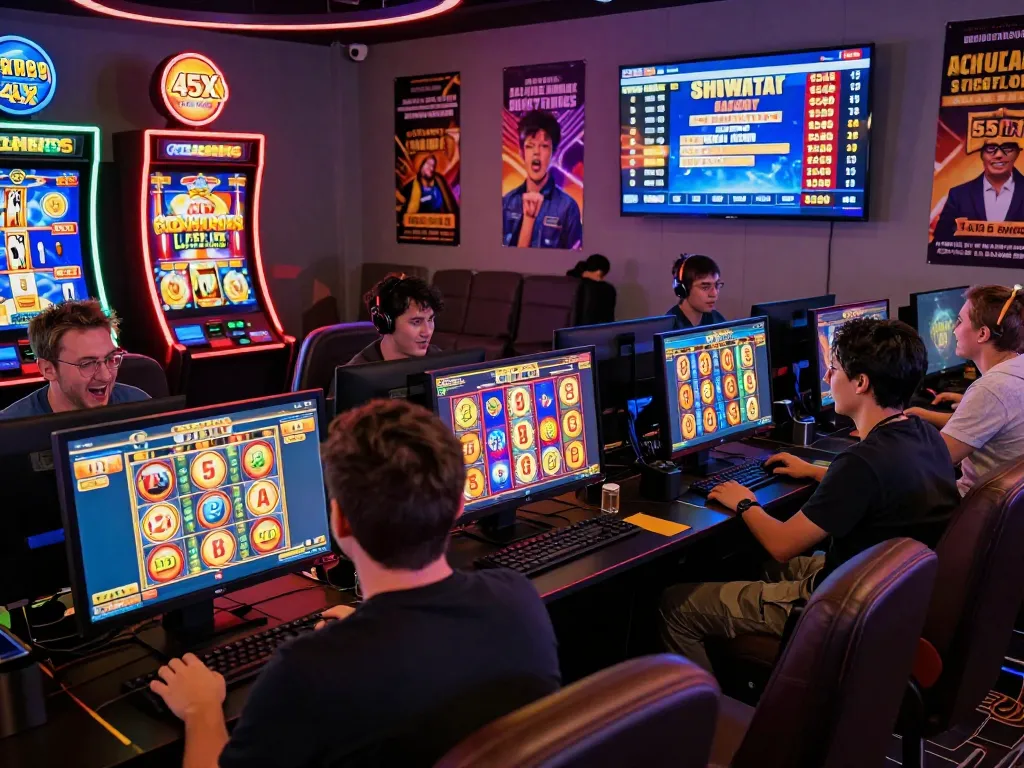 Players enjoying vibrant slots on 45x .com in an engaging gaming environment, capturing excitement and interaction.