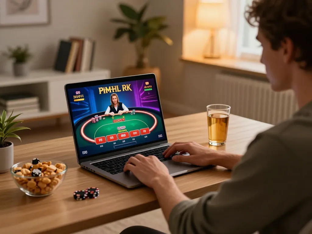 Engaging online gaming moment at https://max88sss.com/ showcasing vibrant poker action on a stylish laptop.