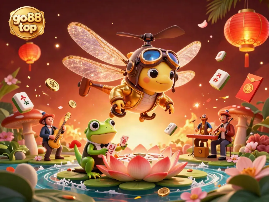 Experience thrilling gaming at the go88 top casino with a vibrant dragonfly pilot and lively croupier.