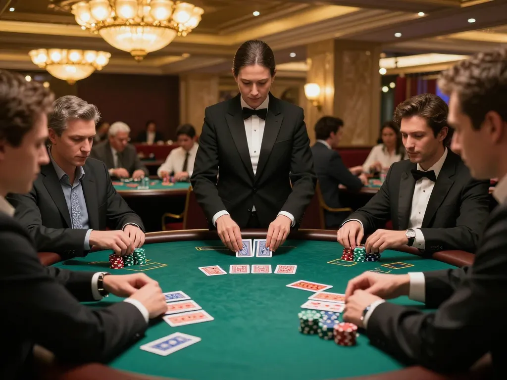 Players strategizing at a u888 blackjack table with warm ambiance and luxurious decor
