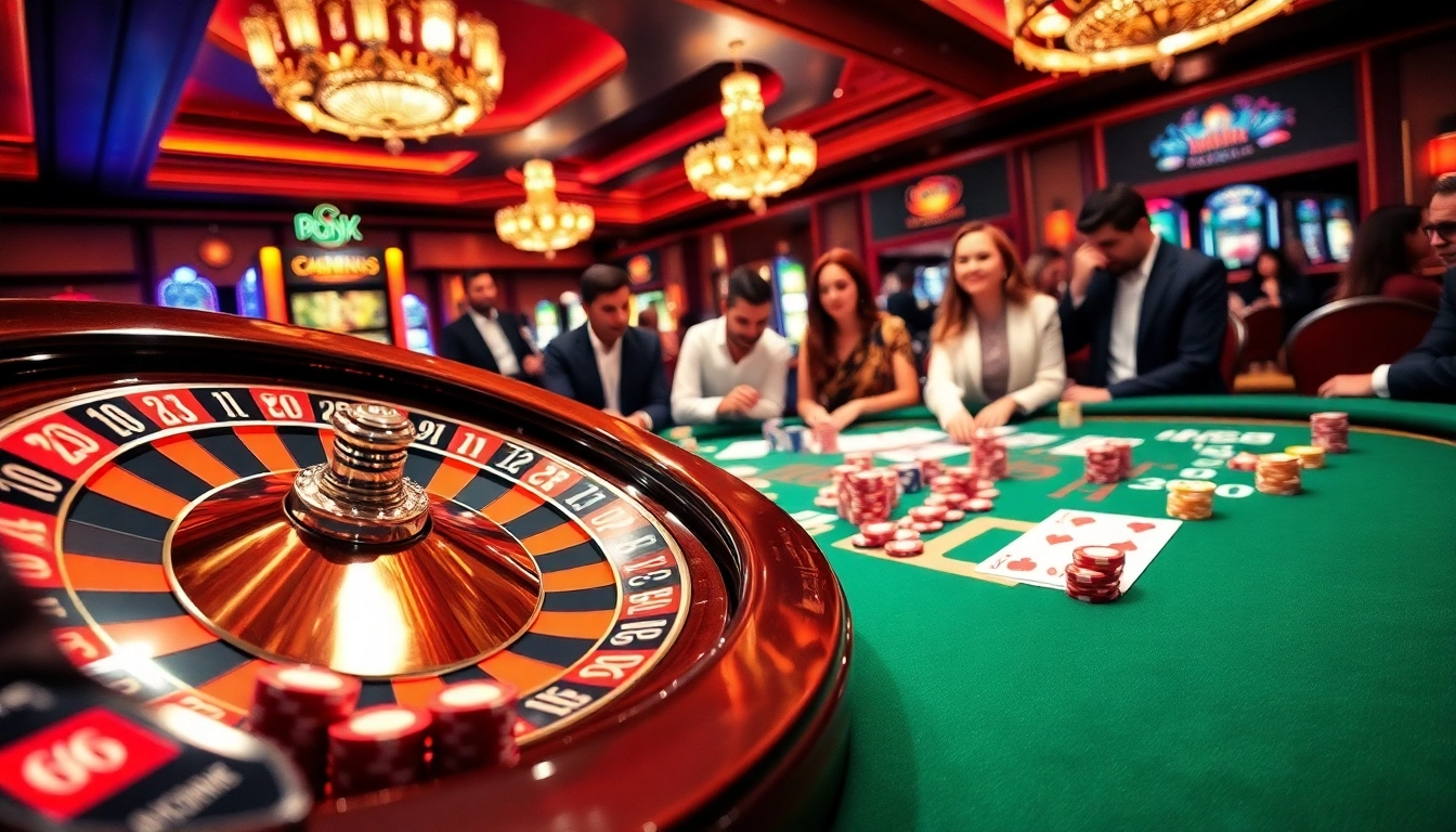 Experience thrilling gambling at MB66, a vibrant casino scene with roulette and poker chips.