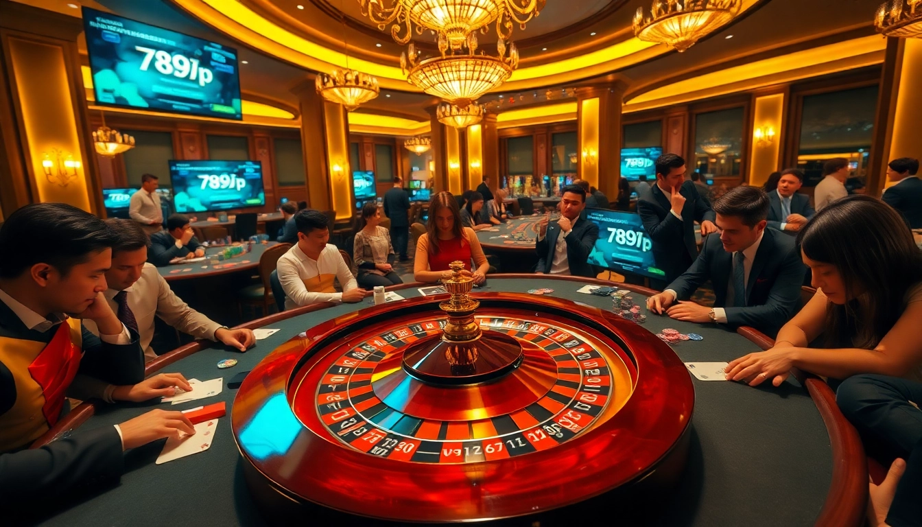 Engaged players enjoying thrilling table games at 789p's luxurious casino scene.