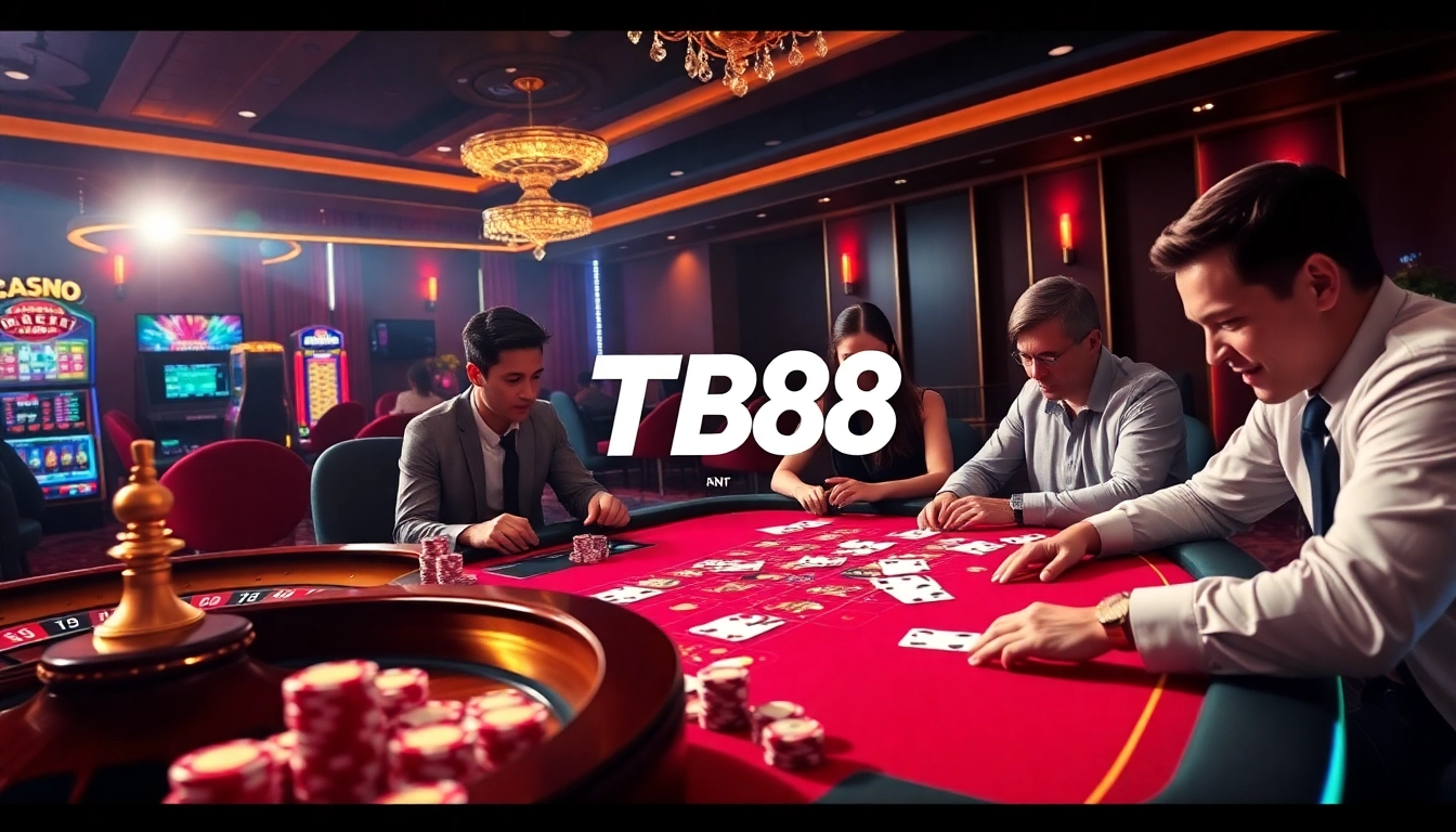 Exciting gameplay at a casino with TP88 features, showcasing poker chips and cards in a vibrant setting.