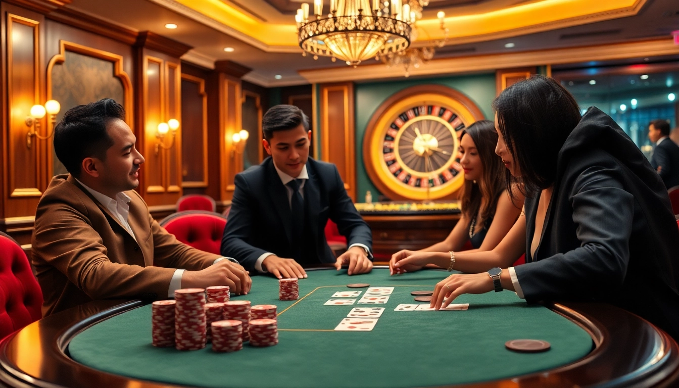 Engaging poker players at a luxurious table, representing the thrilling experience at https://zk88.club/.