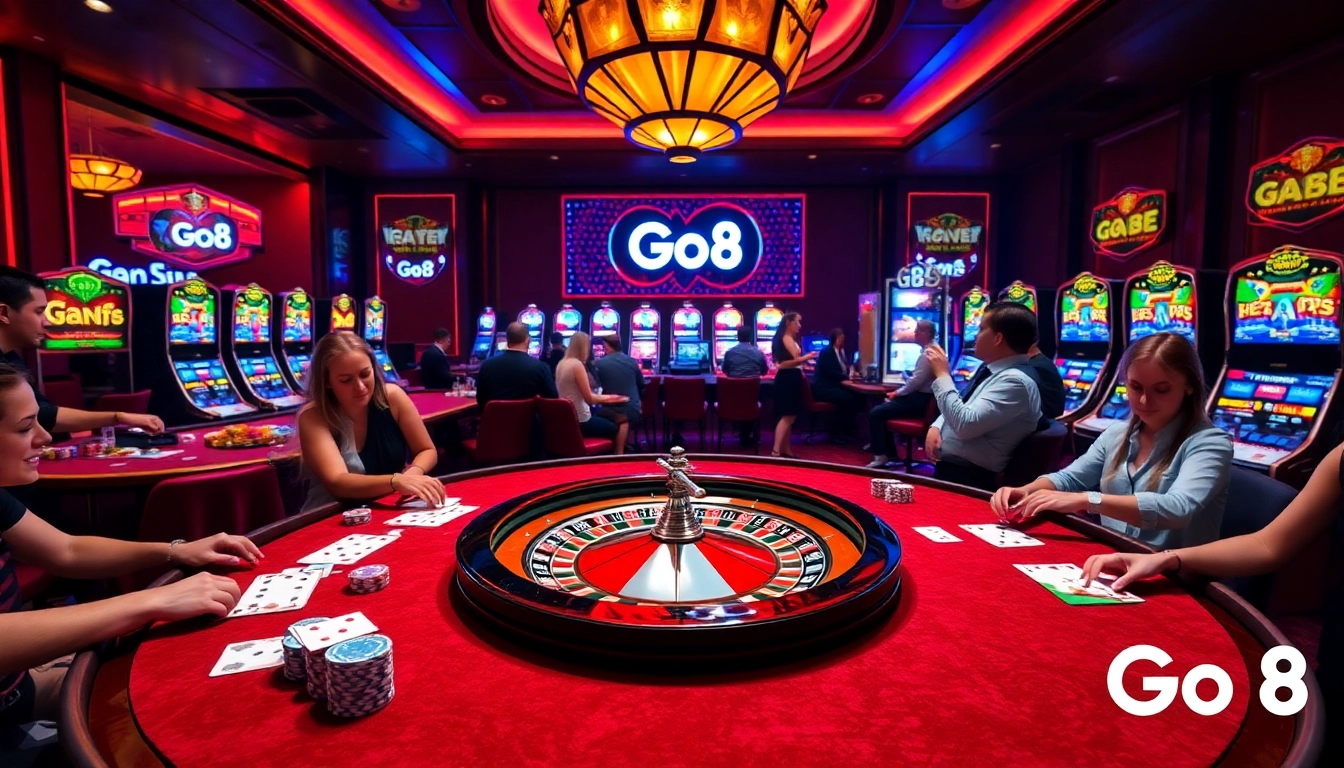 Players enjoying a thrilling experience at the Go8 casino with luxurious tables and vibrant games.