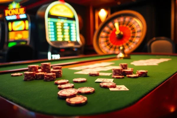 High-stakes poker action at F168 casino table with vibrant chips and cards.