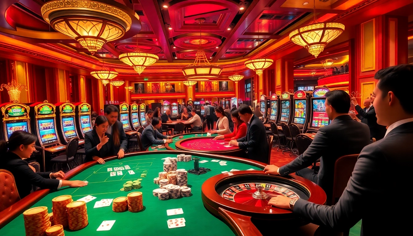 Players experiencing high-stakes excitement with the LC88 game at a vibrant casino table.